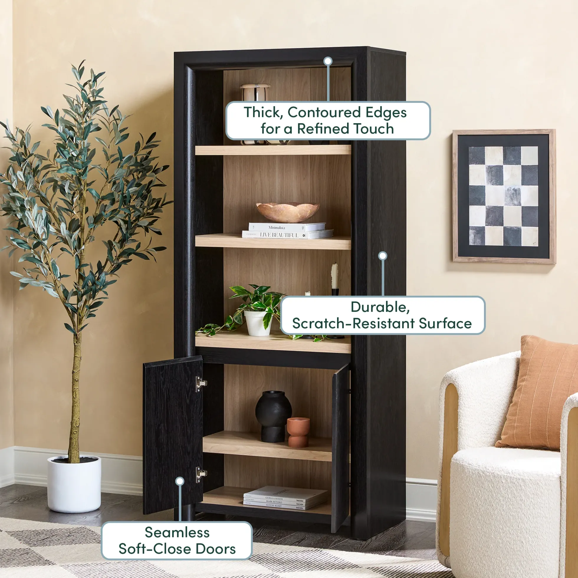 Amira Modern Wood Bookshelf with Storage Cabinet