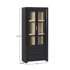 Amira Modern Wood Bookshelf with Glass Doors and Drawer Storage