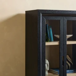 Amira Modern Wood Bookshelf with Glass Doors and Drawer Storage