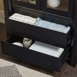 Amira Modern Wood Bookshelf with Glass Doors and Drawer Storage