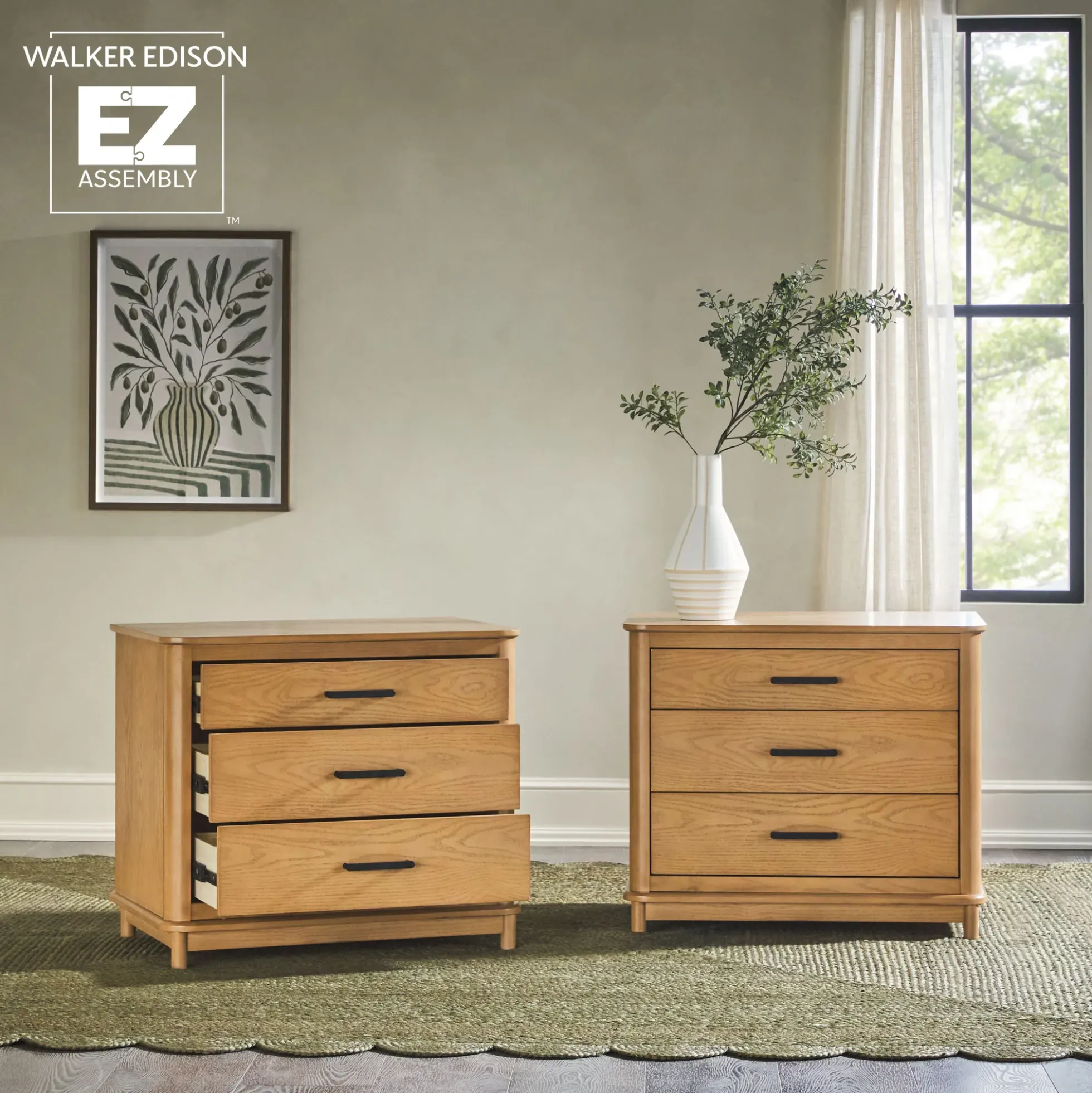 Annette Contemporary 3-Drawer Wood Nightstand