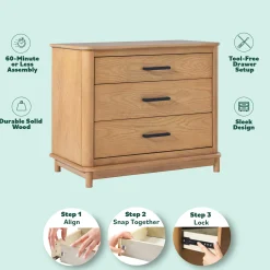 Annette Contemporary 3-Drawer Wood Nightstand