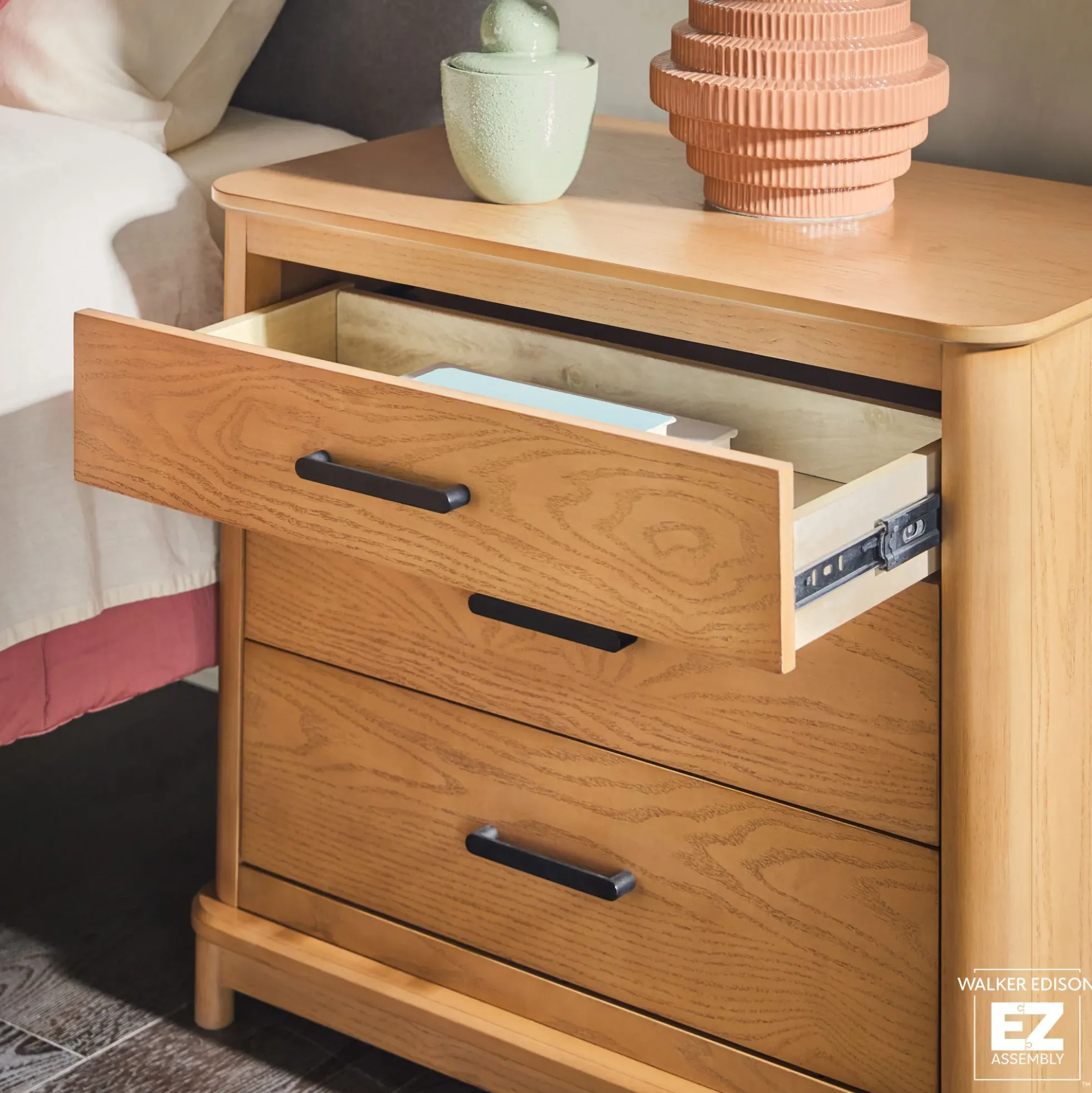 Annette Contemporary 3-Drawer Wood Nightstand