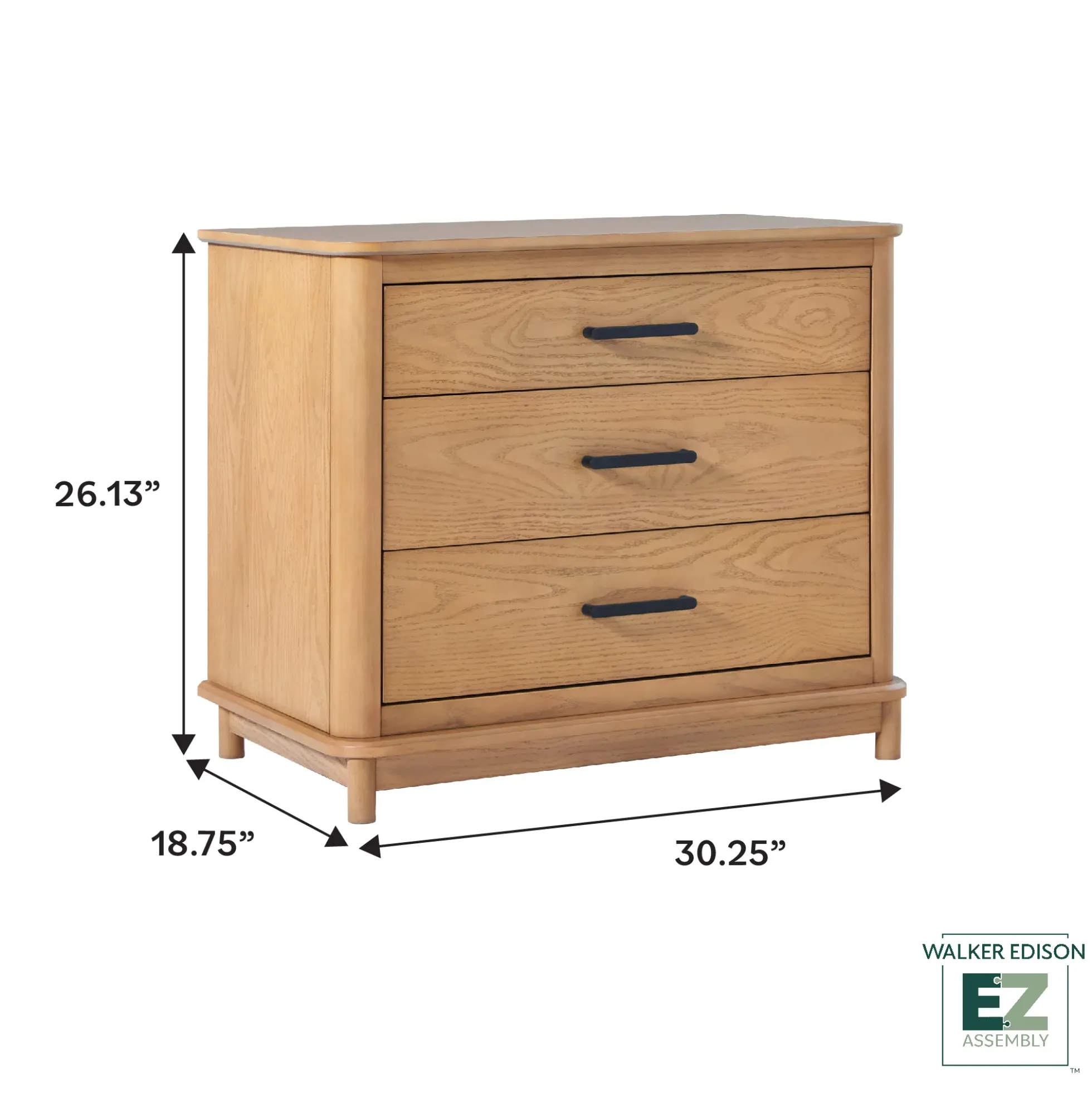 Annette Contemporary 3-Drawer Wood Nightstand