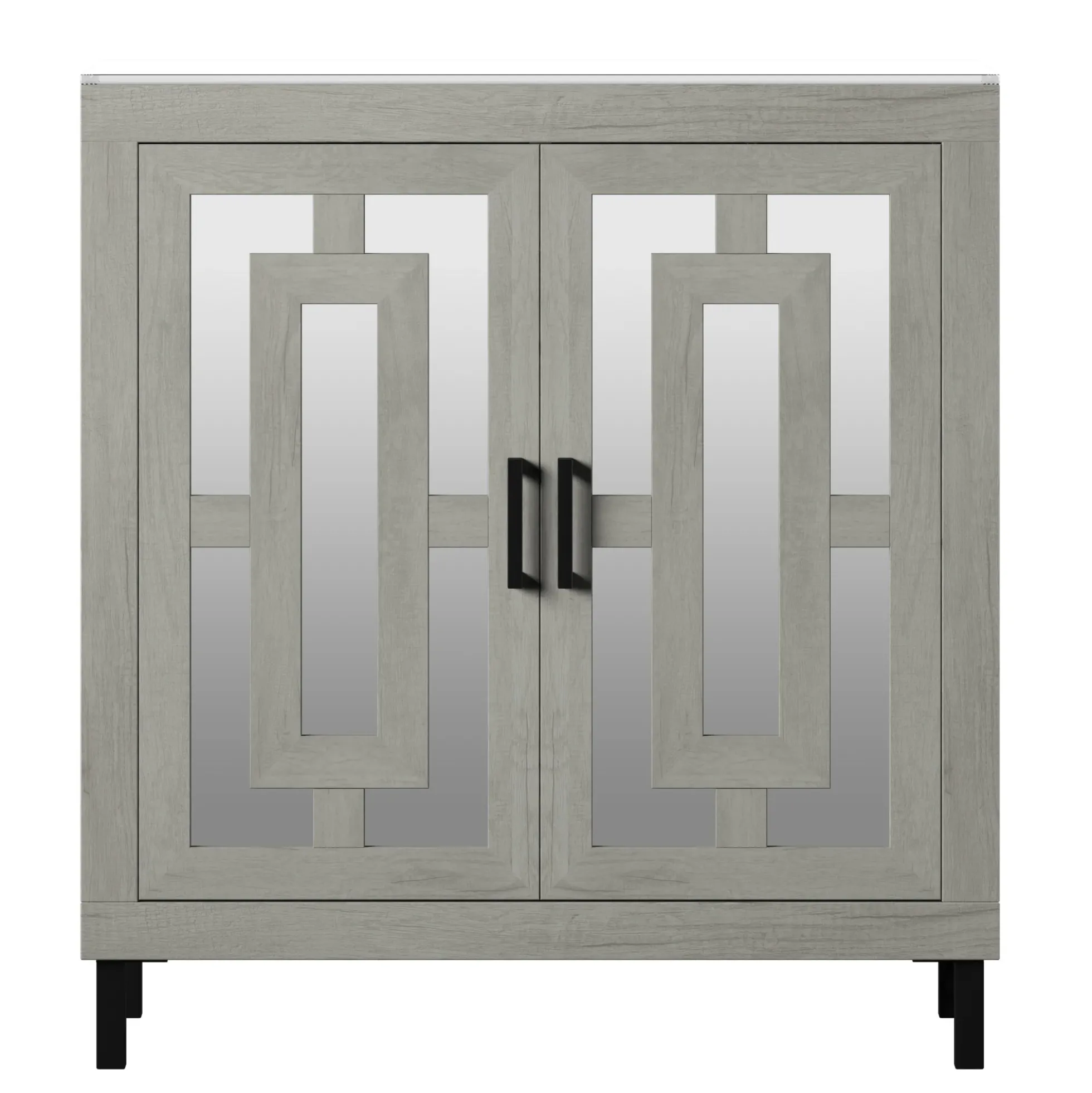 Antique Finish Mirrored Doors Entryway Accent Cabinet