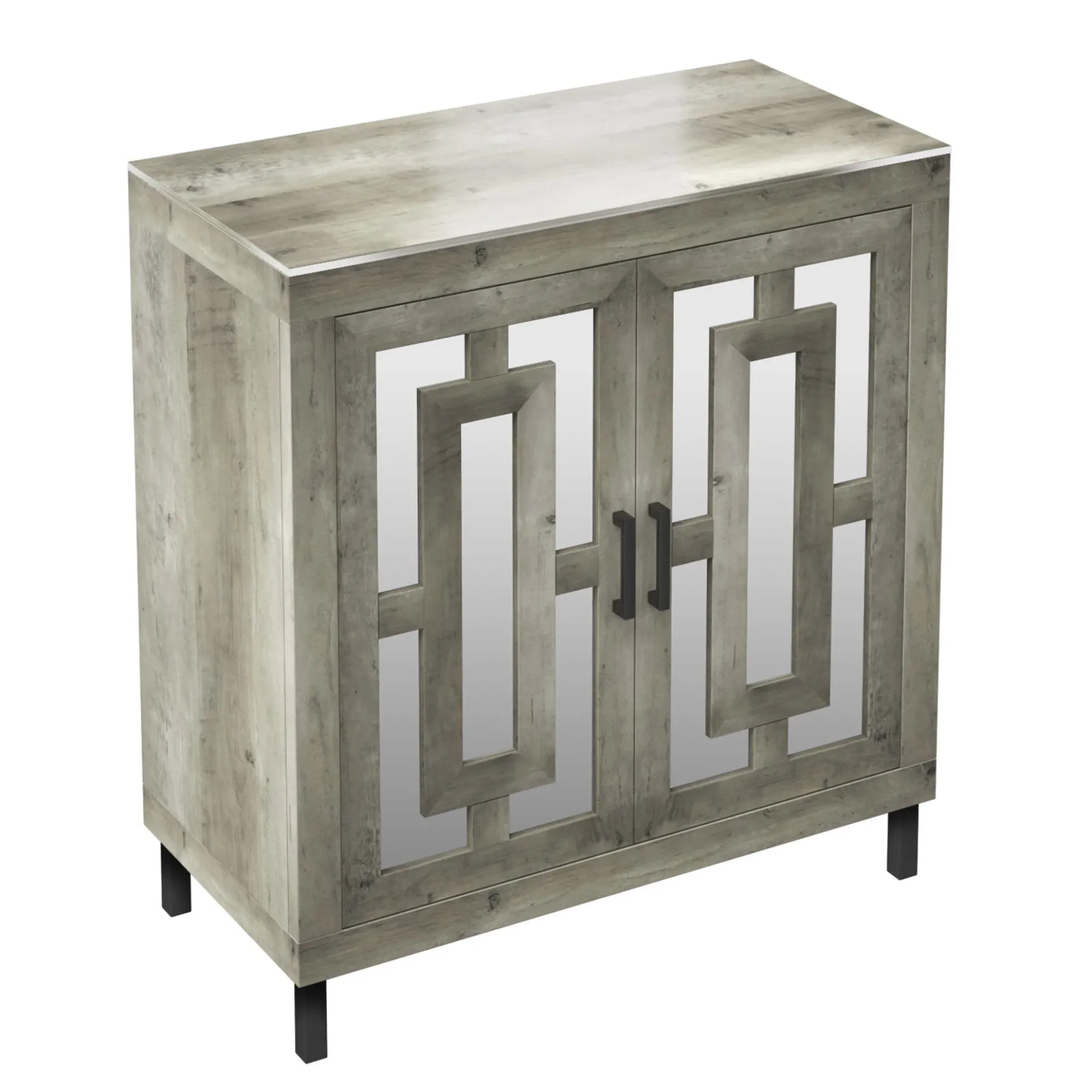 Antique Finish Mirrored Doors Entryway Accent Cabinet
