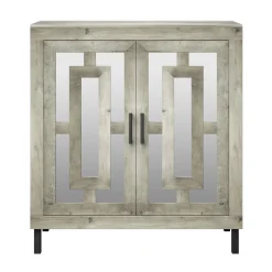 Antique Finish Mirrored Doors Entryway Accent Cabinet