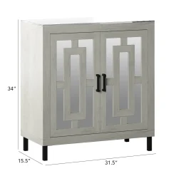 Antique Finish Mirrored Doors Entryway Accent Cabinet