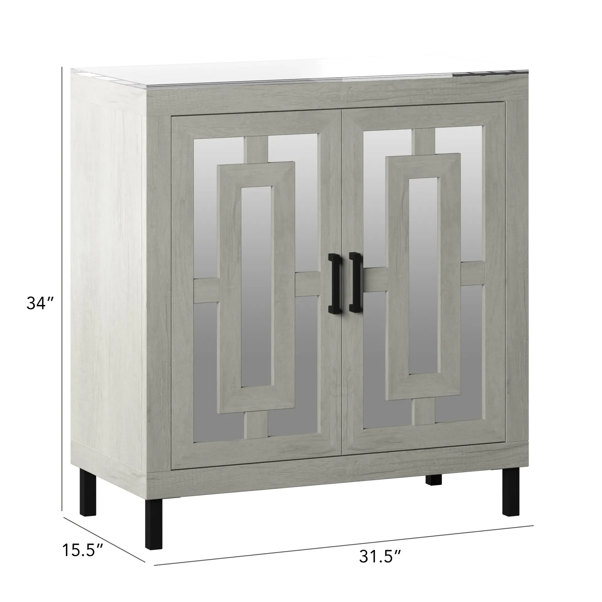 Antique Finish Mirrored Doors Entryway Accent Cabinet