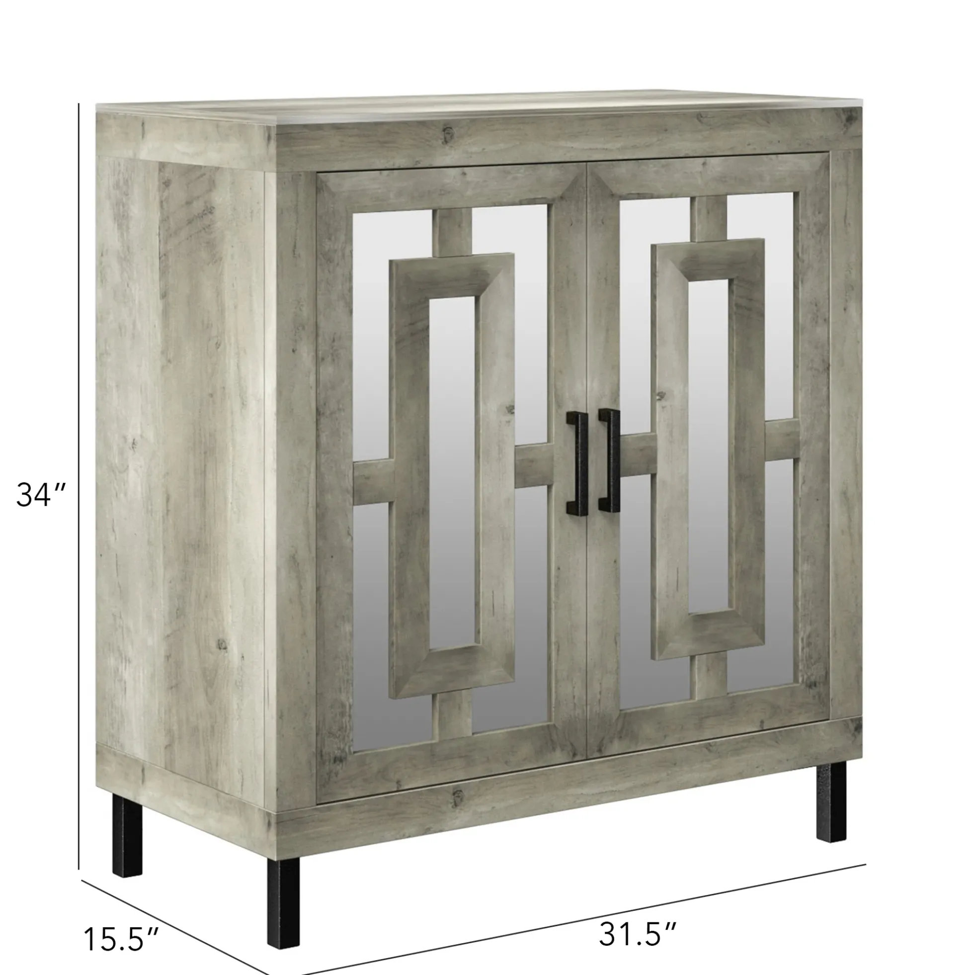 Antique Finish Mirrored Doors Entryway Accent Cabinet