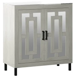 Antique Finish Mirrored Doors Entryway Accent Cabinet