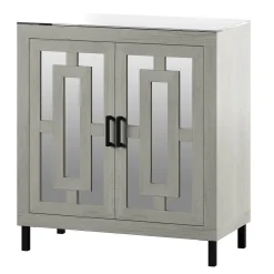 Antique Finish Mirrored Doors Entryway Accent Cabinet