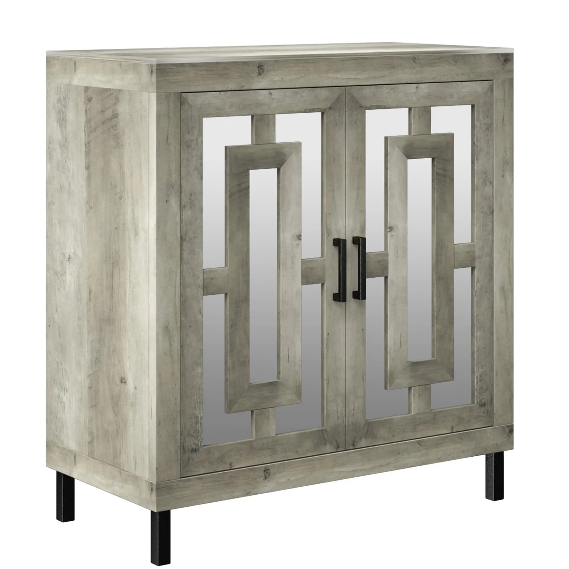 Antique Finish Mirrored Doors Entryway Accent Cabinet