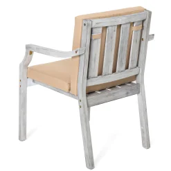 Antique Gray Acacia Wood Outdoor Dining Set 6-Person with Cushions