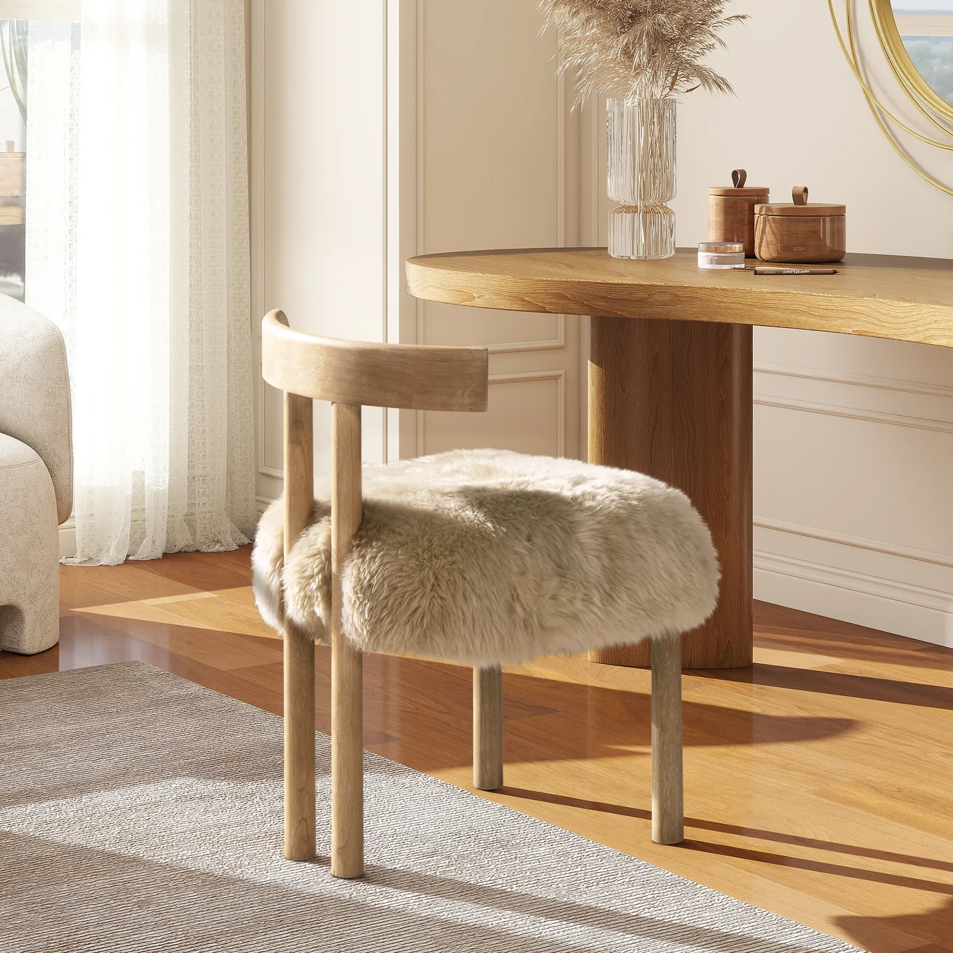 Arden 19.5' Genuine Sheepskin Fur Split Back Dining Chair