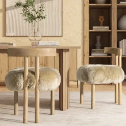 Arden 19.5' Genuine Sheepskin Fur Split Back Dining Chair