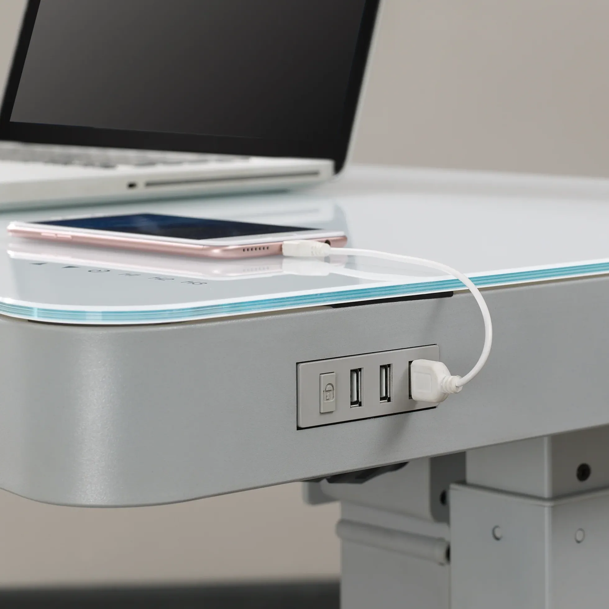 Ashford™ Adjustable Height Sit‑Stand Desk with USB Ports and Storage