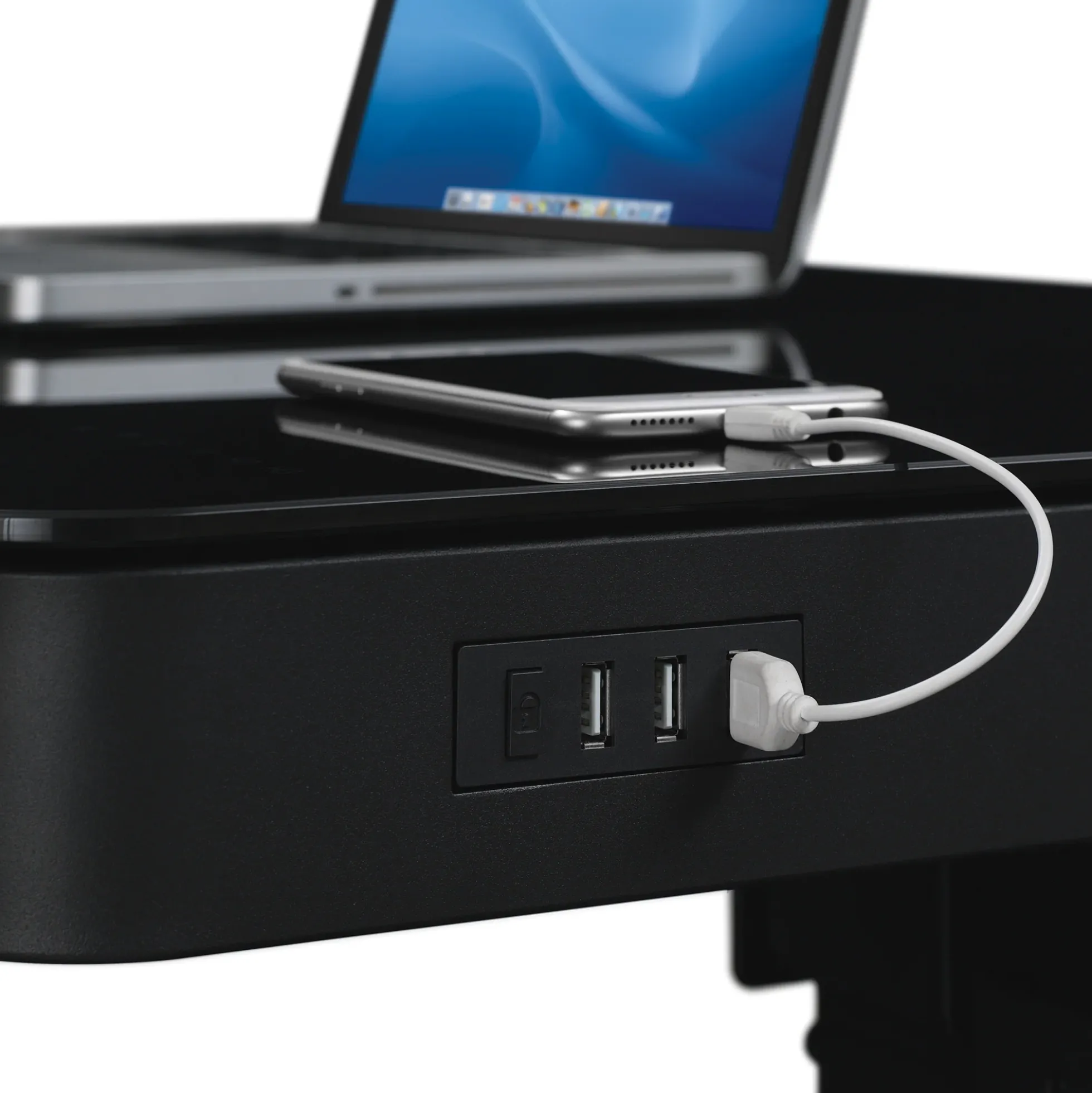 Ashford™ Adjustable Height Sit‑Stand Desk with USB Ports and Storage