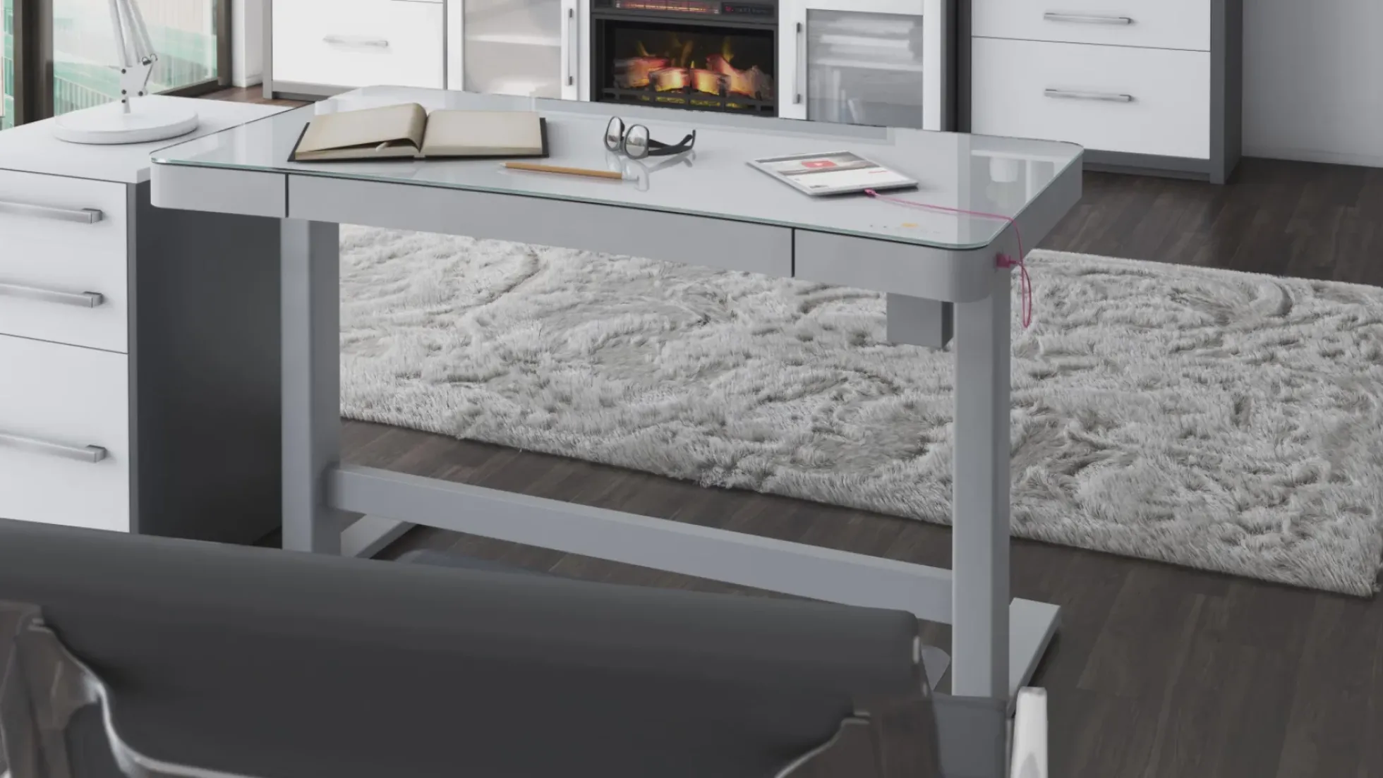 Ashford™ Adjustable Height Sit‑Stand Desk with USB Ports and Storage
