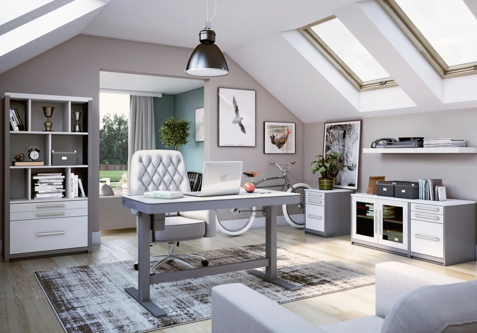 Ashford™ Adjustable Height Sit‑Stand Desk with USB Ports and Storage