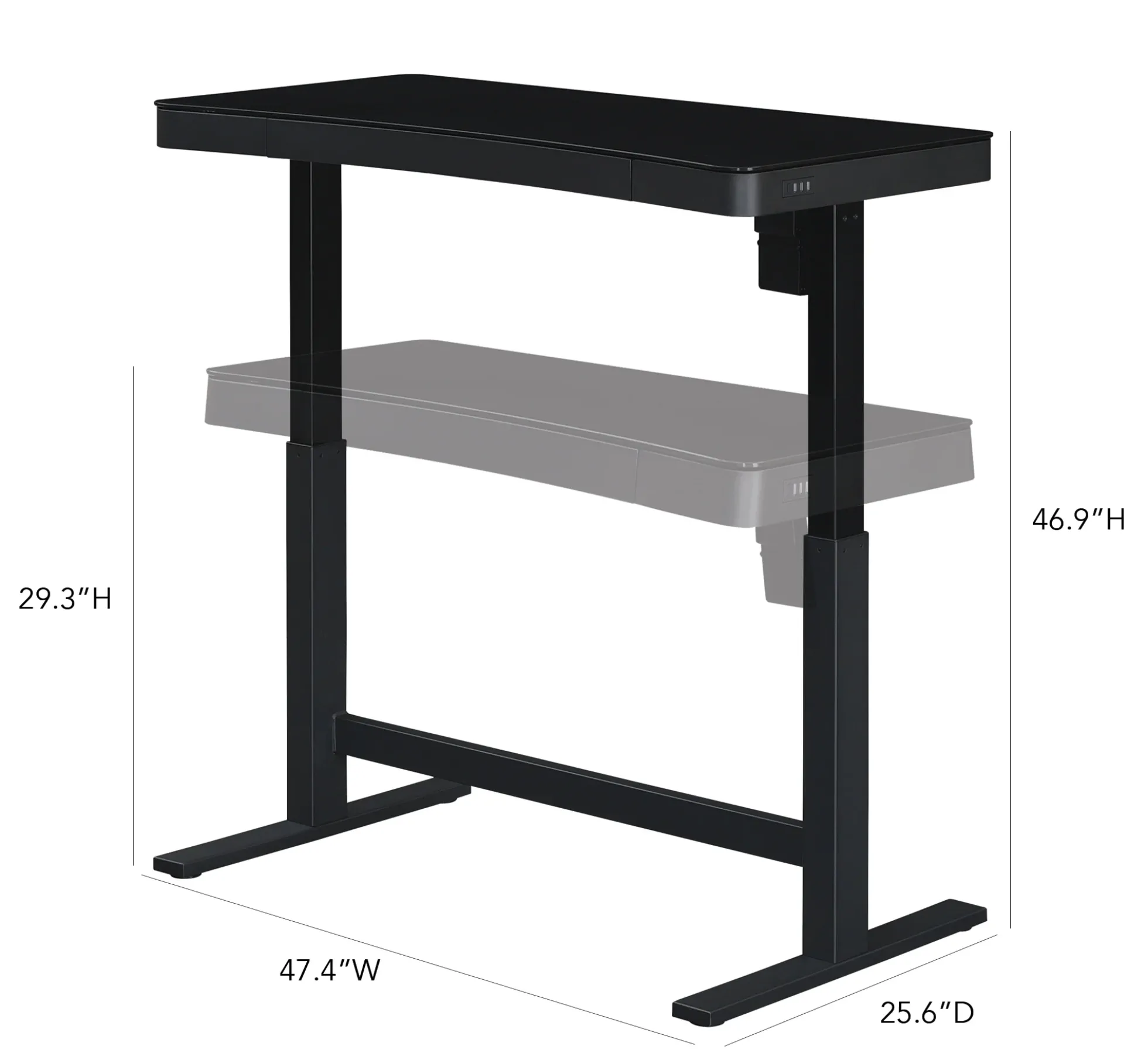 Ashford™ Adjustable Height Sit‑Stand Desk with USB Ports and Storage