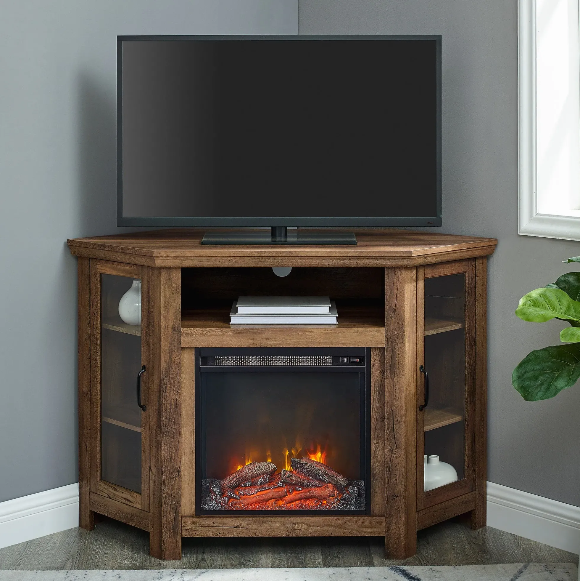 Barn 48" Wood Corner Fireplace TV Stand