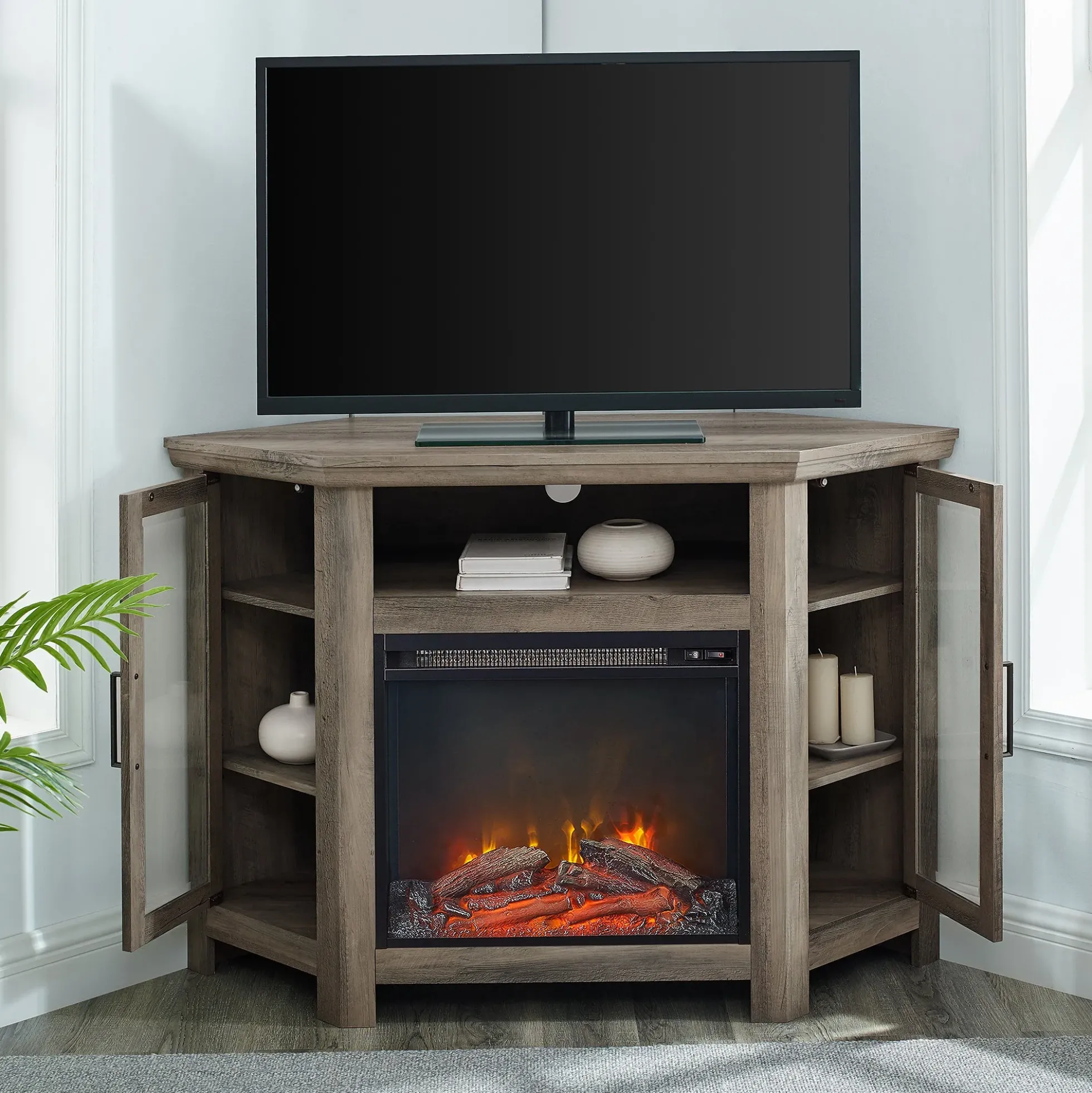 Barn 48" Wood Corner Fireplace TV Stand