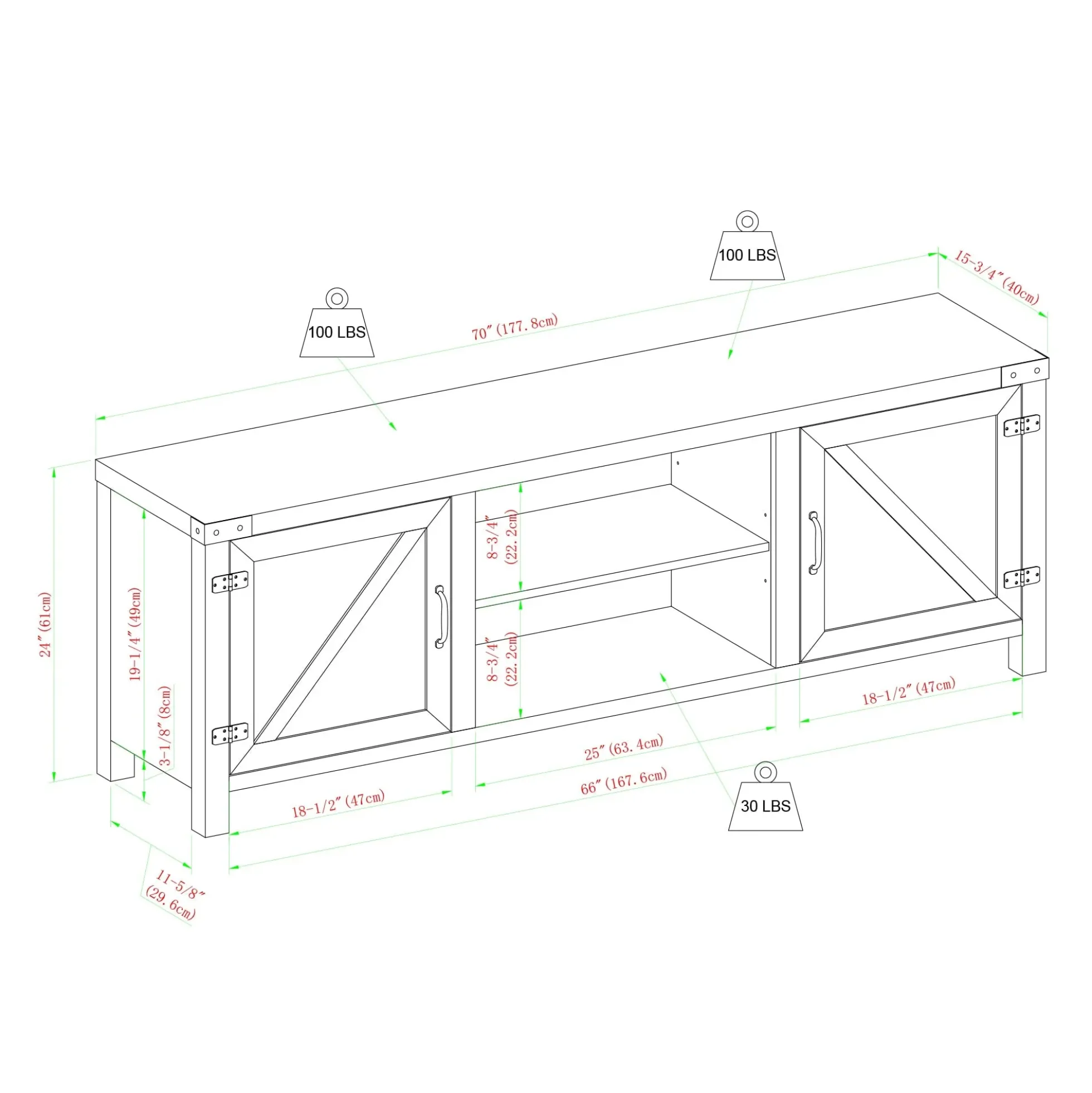 Barn Door 70" Modern Farmhouse TV Stand