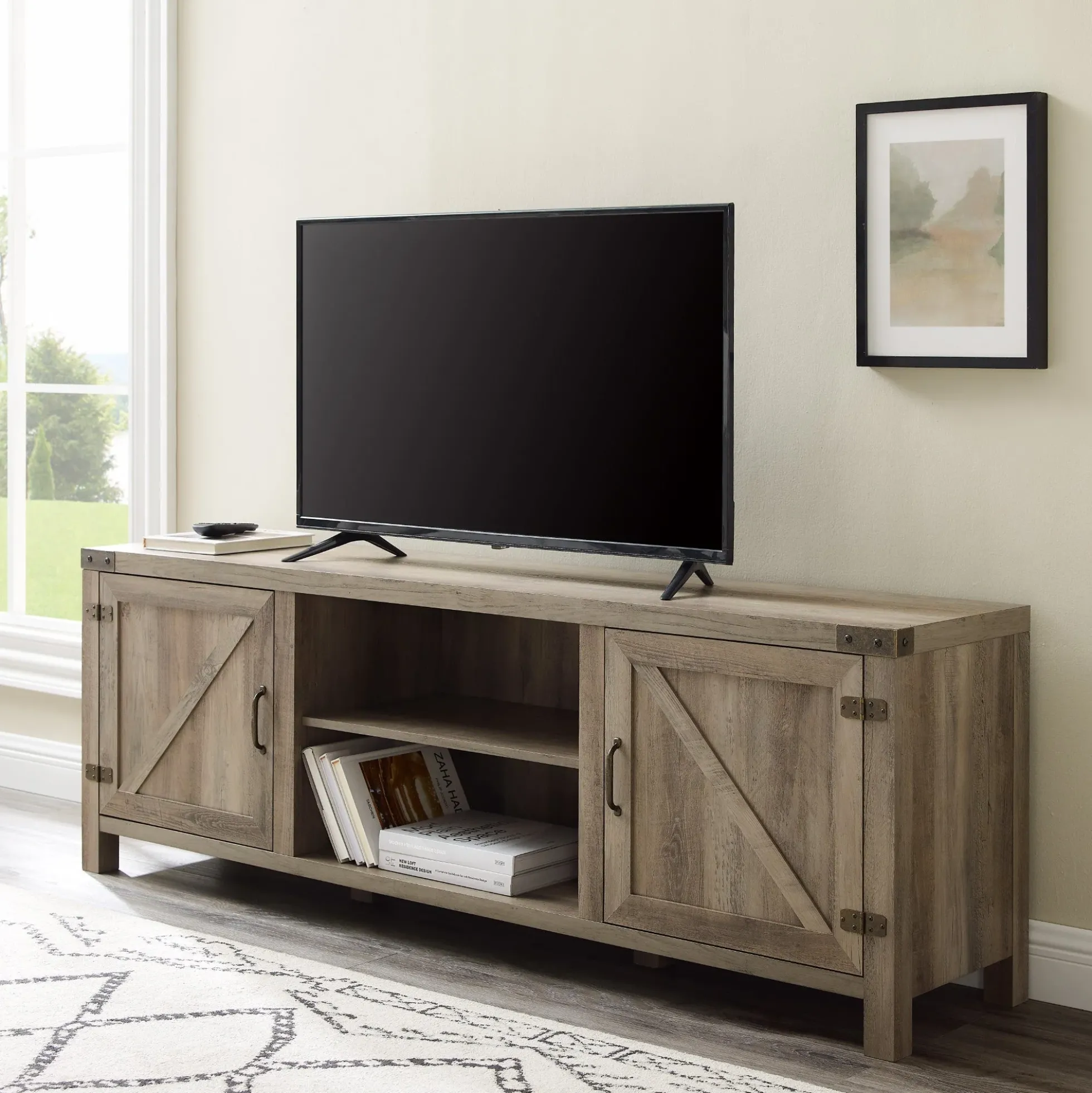Barn Door 70" Modern Farmhouse TV Stand