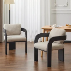 Black 2 Pack Dining Chairs with Pillow Back and Solid Wood Frame