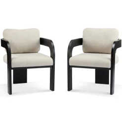 Black 2 Pack Dining Chairs with Pillow Back and Solid Wood Frame
