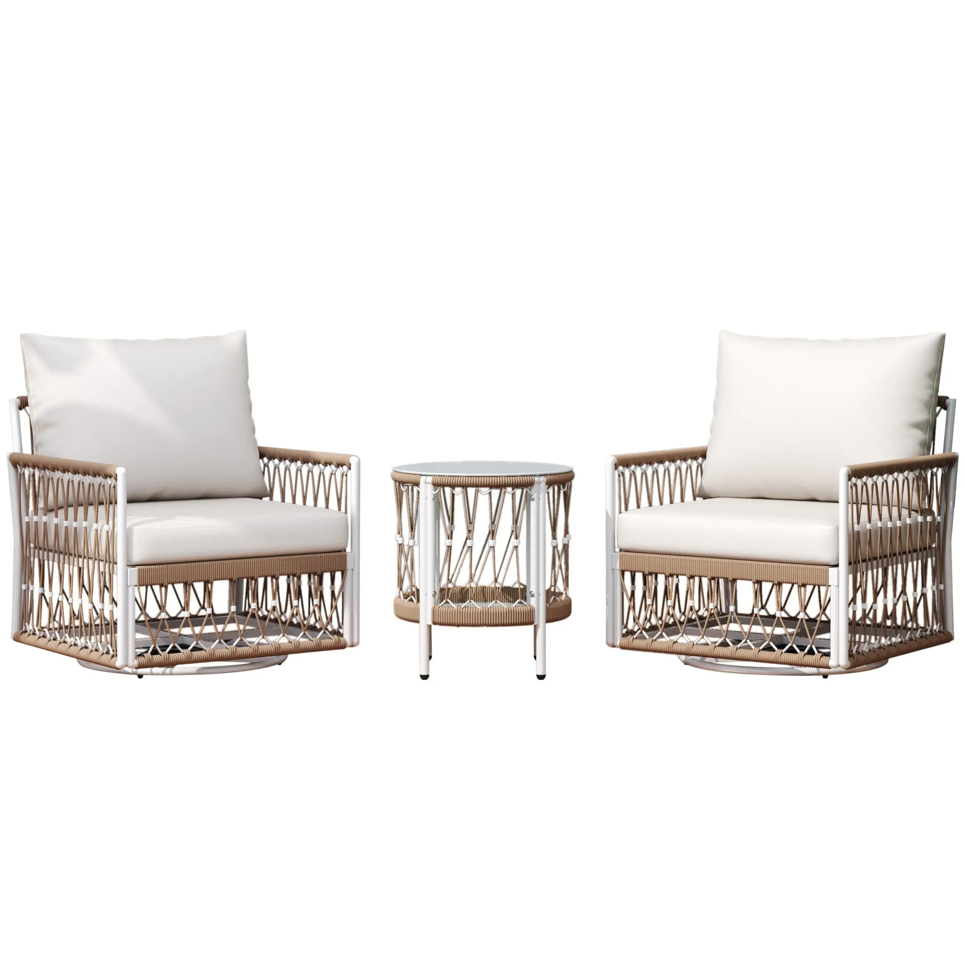 Bohemian Handwoven Rope 3-Piece Outdoor Patio Chat Set