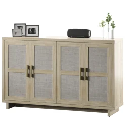 Boho Coastal Linen Design Buffet Sideboard with Shelving Storage