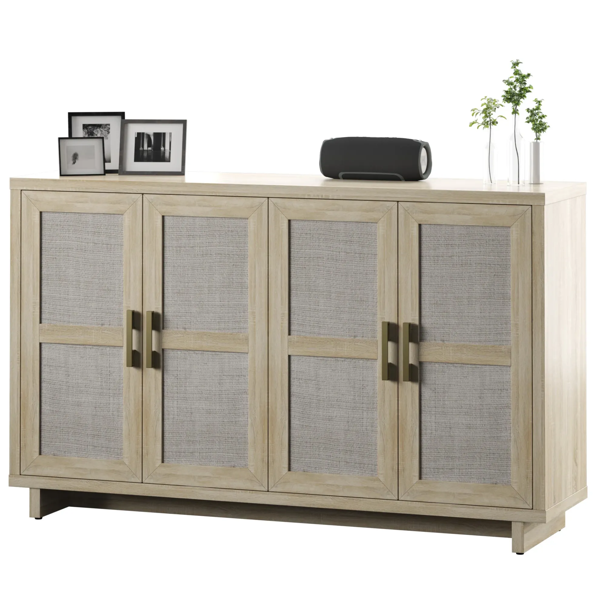 Boho Coastal Linen Design Buffet Sideboard with Shelving Storage