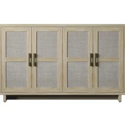 Boho Coastal Linen Design Buffet Sideboard with Shelving Storage