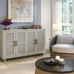 Boho Coastal Linen Design Buffet Sideboard with Shelving Storage