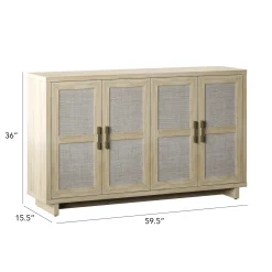 Boho Coastal Linen Design Buffet Sideboard with Shelving Storage