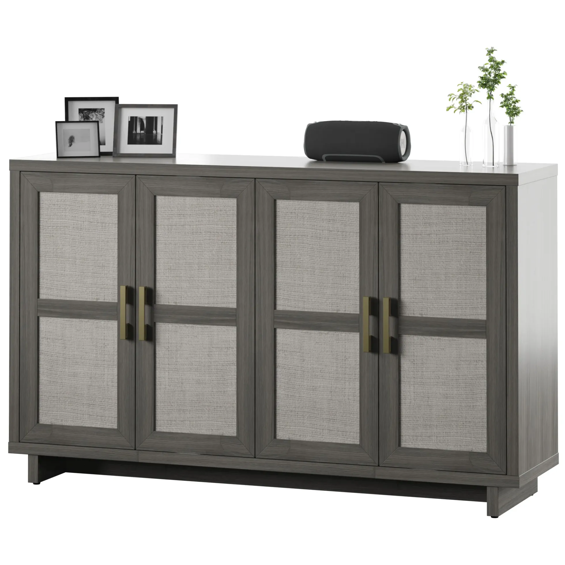 Boho Coastal Linen Design Buffet Sideboard with Shelving Storage