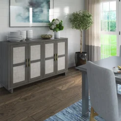 Boho Coastal Linen Design Buffet Sideboard with Shelving Storage