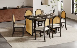 Boho Rattan 7-Piece Farmhouse Dining Table Set for 6