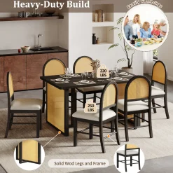 Boho Rattan 7-Piece Farmhouse Dining Table Set for 6