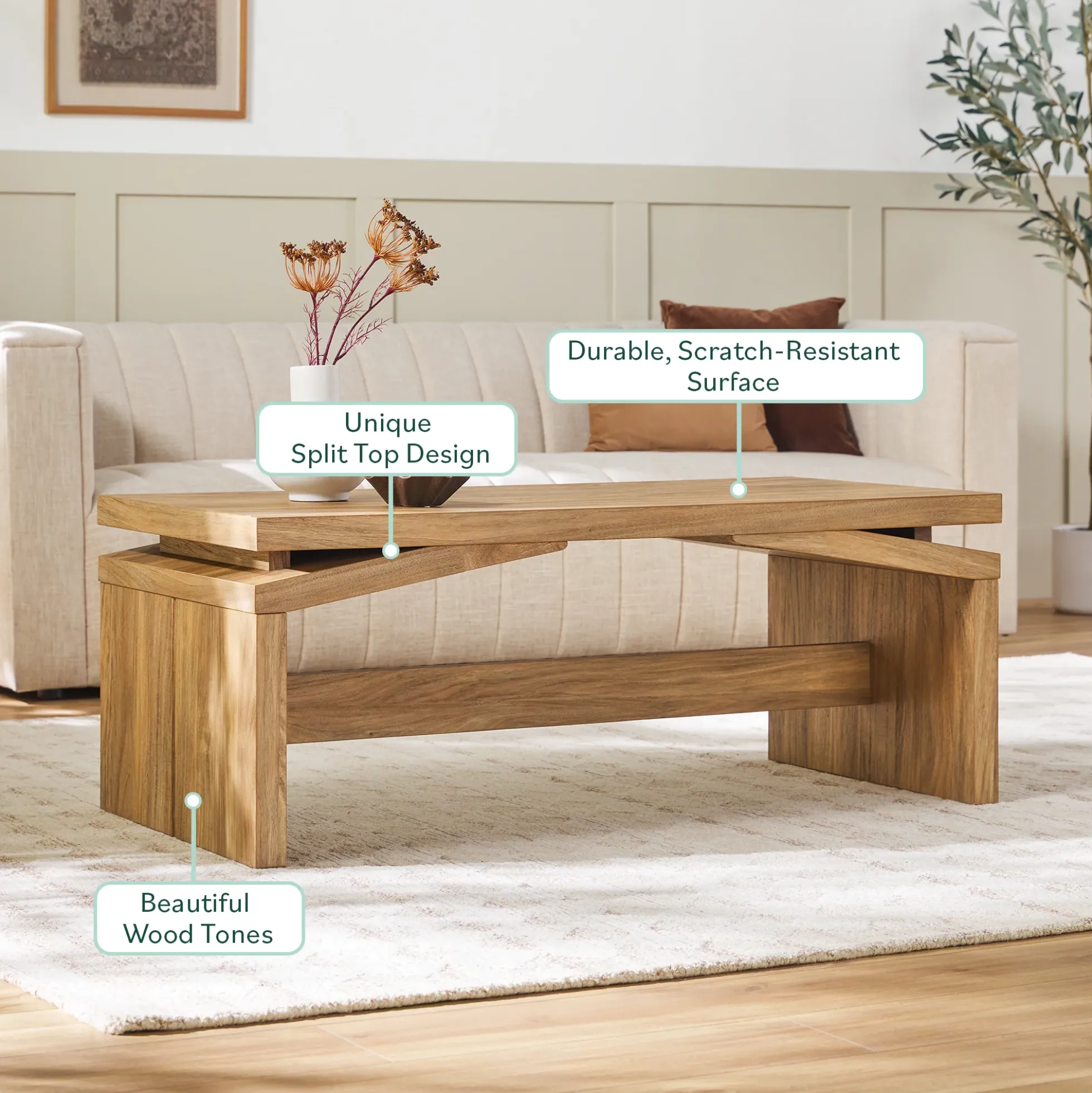 Booker Modern Easy Assembly Split-Top 47" Coffee Table