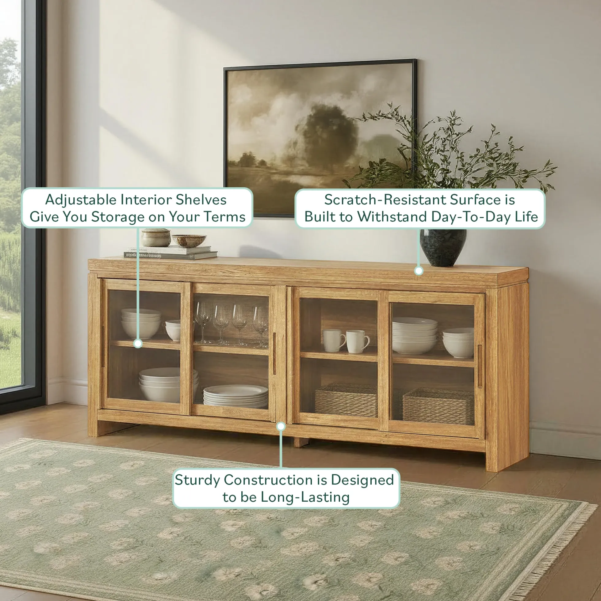Booker Modern Glass Door TV Stand Sideboard