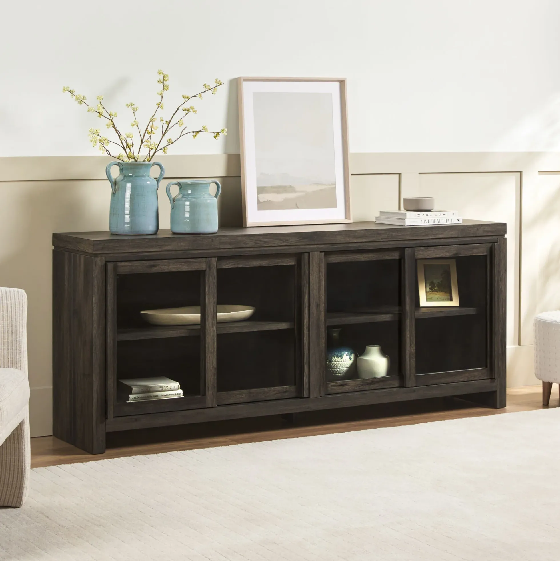 Booker Modern Glass Door TV Stand Sideboard