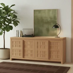 Booker Modern Windowpane TV Stand Sideboard with Storage