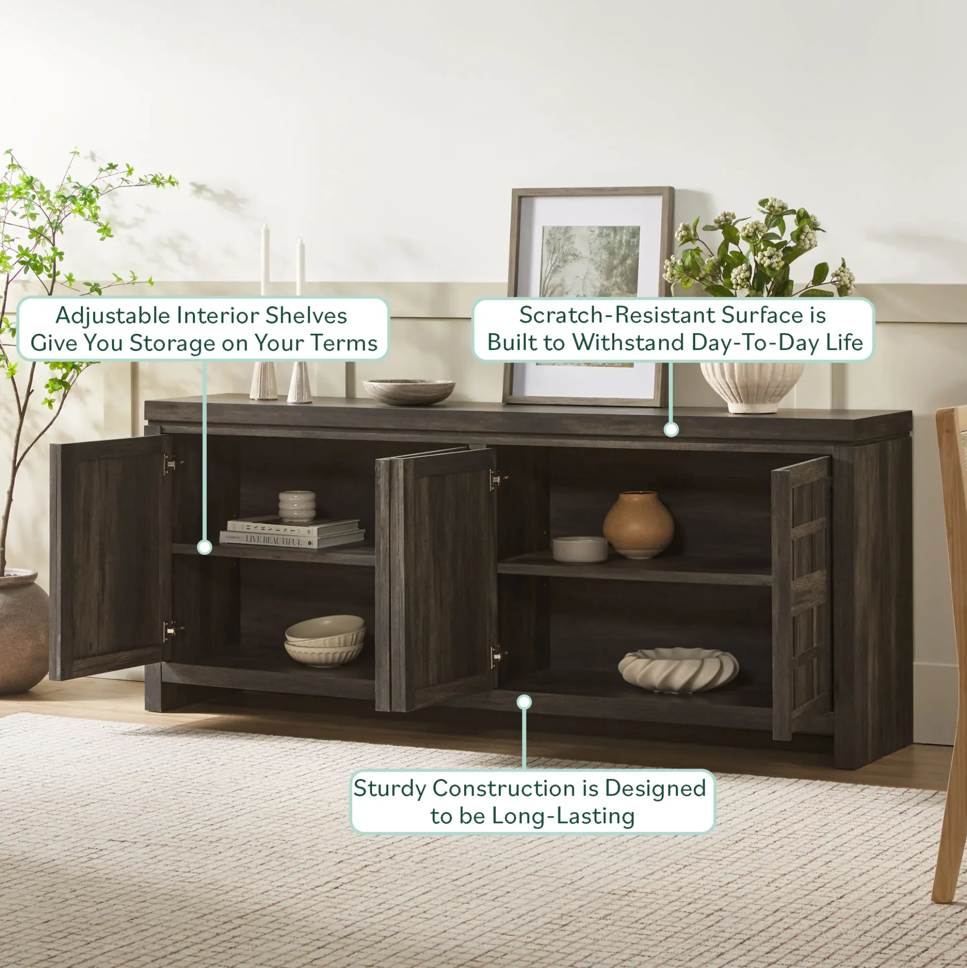 Booker Modern Windowpane TV Stand Sideboard with Storage