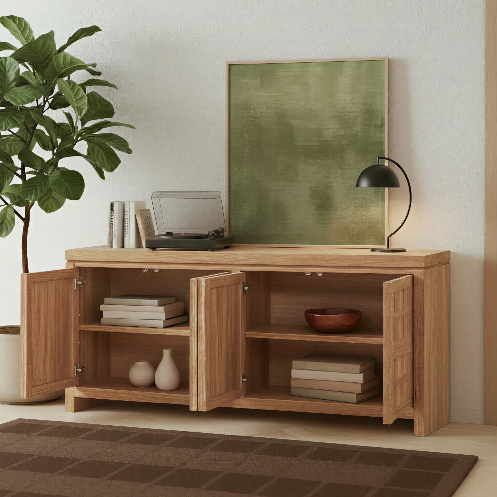 Booker Modern Windowpane TV Stand Sideboard with Storage
