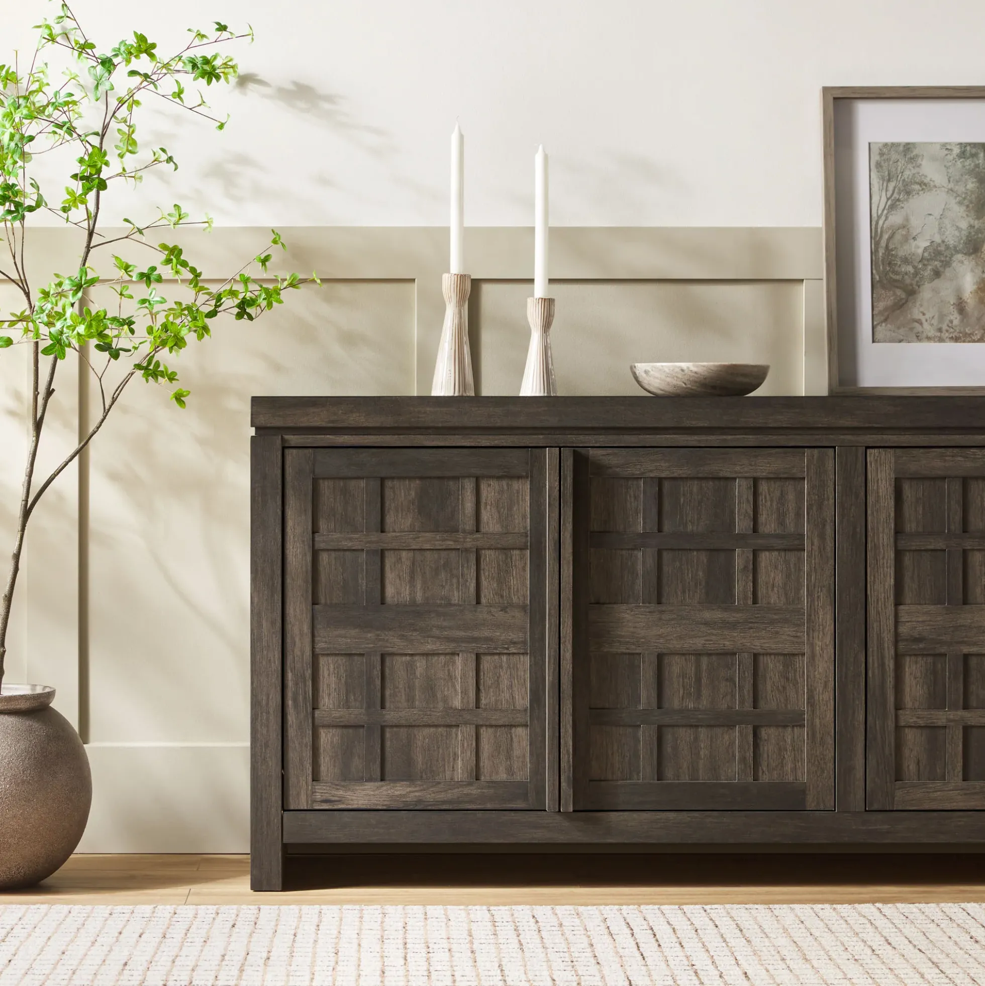 Booker Modern Windowpane TV Stand Sideboard with Storage