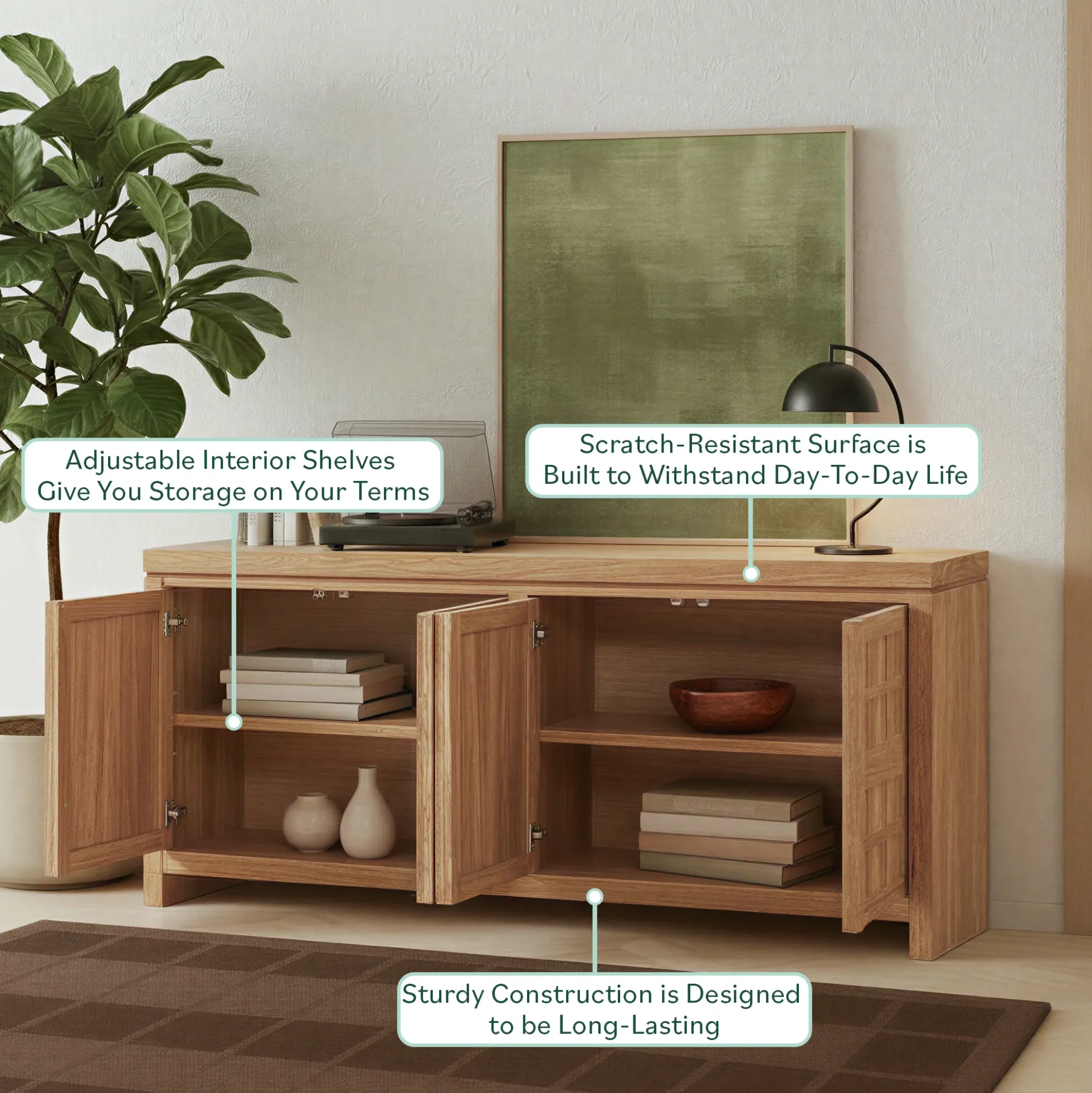 Booker Modern Windowpane TV Stand Sideboard with Storage