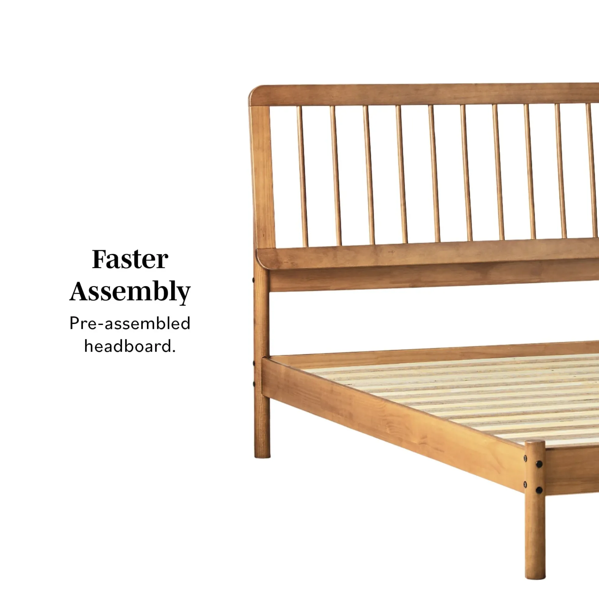 Cama Mid-Century Modern Solid Wood Spindle Bedframe